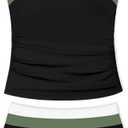 NAPU Girls Swimsuit Color Block Tankini Swimsuit Quick Dry 2 Piece Bathing Suit for Girls 9-16 Years Teens Swimwear Summer (13-14 Years, Black and Dark Green)