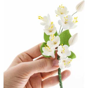 Cherry Blossom Sugar Flower Spray  Gumpaste Flowers for Cakes  Handmade Cake Decorations  Sakura Floral Topper  Sugar Flowers for Wedding & Birthday Cakes - White, 3 Count by Global Sugar Art