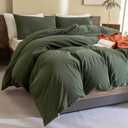 Sanracie Olive Green Comforter Set King 100% Cotton,Dark Green Bedding Comforters Set Solid Color,3 Pieces(1 Aesthetic Comforter and 2 Pillowcases) Soft Lightweight Fluffy Bed Set for All Season