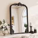 TETOTE Antique Black Arched Mirror for Wall 16 x 24 Vintage Black Frame Baroque French Ornate Mantle Mirror for Fireplace Bathroom Living Room Bedroom Decor, French Cleat Mount (24"L x 16"W, Antique Black)