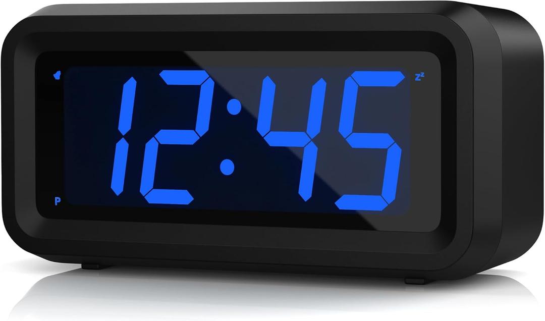KWANWA Small Digital Alarm Clock, 1.2inch Dark Blue LED Digits, Adjustable Brightness, Dim Night Model, 12H/24H, Battery Operated, Wall Mount, Snooze, Clock for Kids Bedroom, Small Travel Clock