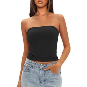 Darong Womens Padded Tube Tops Bulit in Bra Strapless Crop Tops Bandeau Double Lined Basic Going Out Tank Top (Medium, Black)