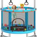 55" Toddler Trampoline for Kids,LILUMUDM Indoor Outdoor Trampoline with Enclosure Net, Adjustable Gymnastics Bars,Basketball Hoop,Baby Trampoline Jumping Mat Birthday Gifts for Children Boy Girl.