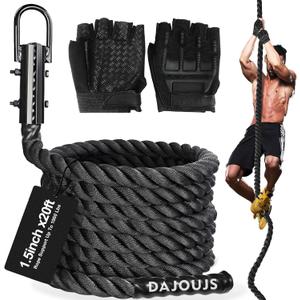Climbing Rope Gym Workout - 1.5 Inch Dia 10FT 15FT 20FT 25FT 30FT 35FT 40FT 50FT Heavy Duty Work Out Rope Exercise Climbing Ropes for Adults Kids Fitness & Strength Training Outdoor & Indoor - Black