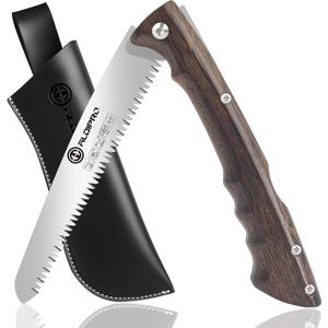 Folding Pruning Saw 7 Inch with Leather Sheath and Wenge Wooden Handle, SK5 Steel Blade, Foldable Hand Saw for Camping, Survival, Wood Cutting, Bushcraft and Tree Trimming