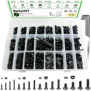 1715Pcs M2 M3 M4 M5 Screw Kit - 3D Printer Mini Screw, Allen Head/Flat Head/Countersunk Bolt/Screws, Metric Bolts Assortment, Black Nuts and Bolts for Mechanical Hardware