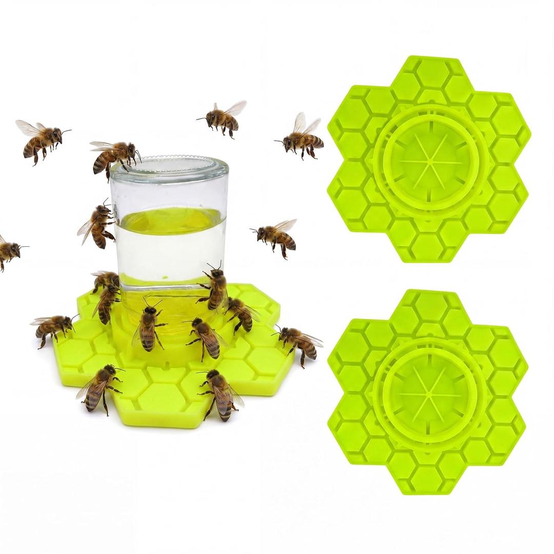 2 Pack Bee Feeder for Mason Jar,Honey Bee Feeder,Compatible with Regular and Wide Mouth,Silicone Bee Sugar Water Feeder,Bee Waterer for Outside Garden (Yellow)