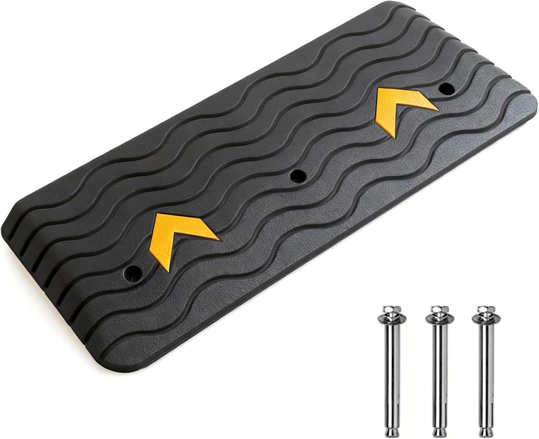 Rubber Threshold Ramp, 1.5" Rise Wheelchair Ramp Doorway, 33,069Lbs Load Capacity, Non-Slip Surface Rubber Curb Ramp for Wheelchair and Scooter (1.5" Height)