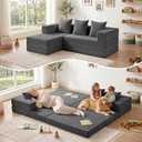 Boneless Couch, Convertible Sleeper Sofa Bed, Modular Sectional Sofa, Modern Tri-Folding Cloud Couch with L-Shape Chaise, Corduroy Futon Couches for Living Room Small Spaces Apartment, No Assembly