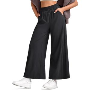 G4Free Lightweight Wide Leg Ankle Pants for Women High Waisted Yoga Trouser with Pockets Loose Fit Petite/Regualr/Tall (Black, M)