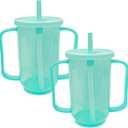 2 Pack Adult Sippy Cups for Elderly 12oz No Spill Cup for Adults Dysphagia Cups with 2 Handles Straw for Disabled Patients Limited Mobility (Green)