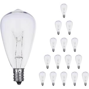 15 Pack ST38 Replacement Bulbs, 5W Incandescent Warm White E12 Candelabra Base, Cost-Effective Clear Glass Waterproof Replacement Bulbs for Outdoor Patio & String Lights
