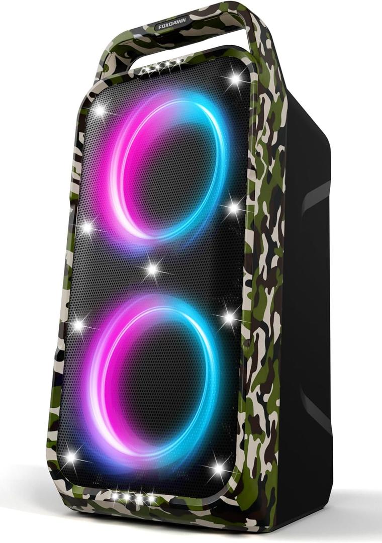 Foxdawn Portable Bluetooth Speaker: 240W Peak Powerful Loud Sound Deep Bass Wireless Boombox Large Subwoofer 15 Hours Battery Life Fast Charging with Led Light Show for Party Outdoor Camping Backyard