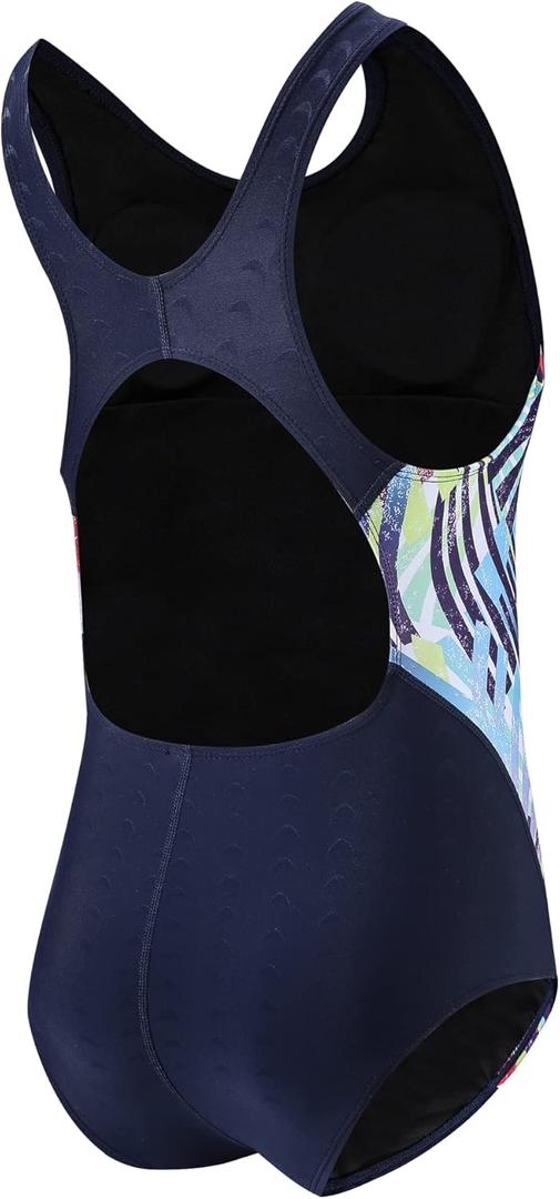 JE Sterguard Girls' Swimwear Swimsuit Kids Bathing Suit One Piece Suits Swim for 4-16 (Navy Blue+stripe)