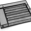 LIANYU Silverware Utensil Drawer Organizer, 5 Compartments Steel Mesh Cutlery Flatware Tray with Foam Feet, 9 1/4" W x 12 1/2" L x 2" H, Black