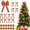 25 Pcs Camel Velvet Tree Topper Christmas Ornaments Include Large Christmas Bows Tree Topper 12 Xmas Velvet Balls 12 Camel Bows for Xmas Holiday Door Fireplace Wall Party Decor