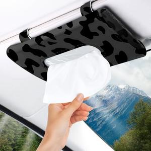 UntilPlan Car Tissue Holder, Slim Sun Visor Tissue Holder for Most Vehicle, Premium Leather Car Tissue Box, Easy Use, Leopard Gray