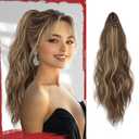 SOFEIYAN Ponytail Extension 16" Curly Wavy Claw Clip Ponytail Hair Extensions Small Claw Clip in Hairpiece Fluffy Clip on Pony Tails Jaw Clips for Women Synthetic Hairpiece, Brown Highlight Blonde