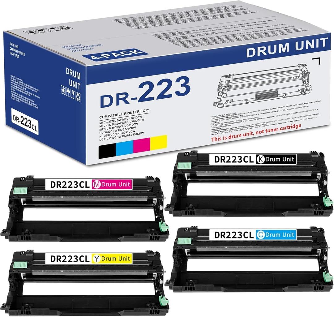 DR223CL Drum Unit Set 4-Pack (Black, Cyan, Magenta, Yellow) Replacement for Brother DR-223CL Drum Unit MFC-L3770CDW MFC-L3710CW HL-3210CW HL-3230CDW HL-3270CDW HL-3290CDW Printer (Toner not Included)