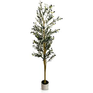 6FT Tall Faux Olive Tree with Dew-Like Leaves  Indoor Decorative Artificial Plant with Silk Green Foliage