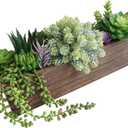 Winlyn 15" Assorted Artificial Succulent Arrangement Assorted Succulents in Rectangular Wooden Planter Faux Potted Plant for Farmhouse Table Centerpiece Windowsill Shelf Desk Mantel Greenery Dcor