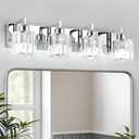 WILON Bathroom Vanity Light, 4-Light Modern Crystal Lights,Chrome Bathroom Light, E26 Base Wall Sconce for Mirror, Vanity, Porch & Bedroom (Excludes Bulbs) (Chrome, 4-Light) (Brushed Nickel)