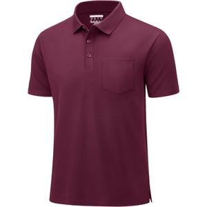 MAGCOMSEN Mens Polo Shirts Short Sleeve Cotton Pique Golf Shirts with Pocket Casual Performance Moisture Wicking Polos (Red)