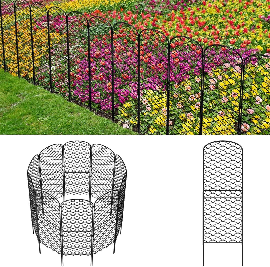 Decorative Garden Fence 10 Pack, 38in(H) x 10ft(L) Animal Barrier Fence, Rustproof Metal Fencing for Yard, Dog Rabbits Wire Section Garden Edging Border for Yard Patio Garden, Arched