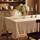 Mindsoft Plaid Ruffled Table Cloth Cotton Linen Fabric Checkered Gingham Tablecloth Farmhouse Vintage Buffalo Plaid Decorative Table Cover for Dining Room(70 x 52 Inches,Brown)