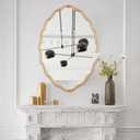 20 * 30 Inch Brushed Gold Oval Ripple Bathroom Mirror Wall Mounted Large Modern Countryside Suitable for Washroom, Bedroom, Living Room, Entryway