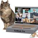 3-in-1 Cardboard Cat Scratcher Laptop with 'Mouse' Jingle Ball, Stickers, Grey Cat Interactive Toy, Kitten Toy & Cat Scratching Pad