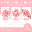 5 Inch Baby Pink Gift Bow Curly Ribbon Bows Set of 8, Double Faced Satin Ribbon Bow Premade Self Adhesive Bow Decorations for Party, Wedding, Holiday, Bows for Crafts, Wine Bottle, Presents