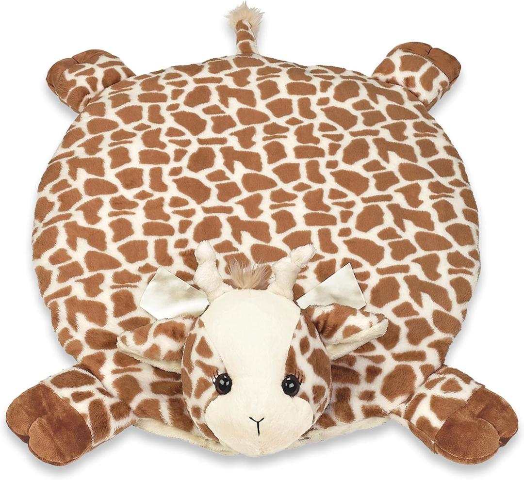 Bearington Baby Patches Tummy Time Mat, 30 x 30 Inch Giraffe Plush Stuffed Animal Blanket, Giraffe Baby Stuff for Nursery Décor