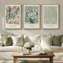 Large Framed William Morris Wall Art for Living Room, Set of 3 Vintage Sage Green Botanical Canvas Prints, Van Gogh Floral Plant Artwork for Bedroom, Hallway, or Home Office Decor, 24x36 Inch