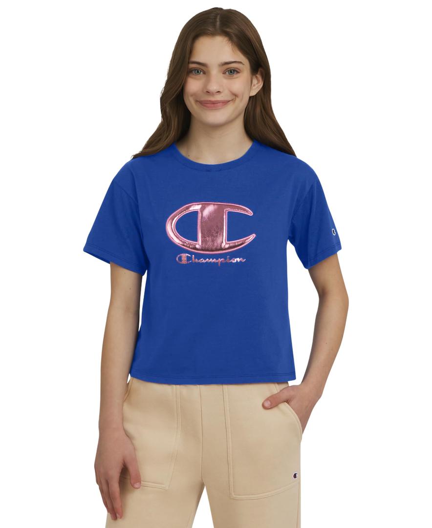 Champion Girls T-Shirts Short Sleeve Crew Neck Loose Fit Graphic Tee Shirt Pink (Pink, S)
