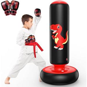 QPAU Inflatable Punching Bag, 48 Inch Stable Inflatable Boxing Bag for 3-6 Kids,Dinosaur Toy & Gifts for Boys and Girls, Kids Boxing Set for Practicing Karate, Taekwondo