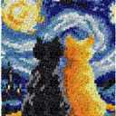 GLAECYY Latch Hook Kits Rug Crochet Yarn Kit Cushion Colour PrePrinted Canvas Rug Needlework DIY Hook and Latch Kit (Star Cat)