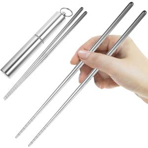 1 Set Folding Chopsticks Travel Utensils with Case Stainless Steel Tableware Retractable Chopsticks Chinese Outdoor Cutlery 304 Stainless Steel Foldable Student Noodle