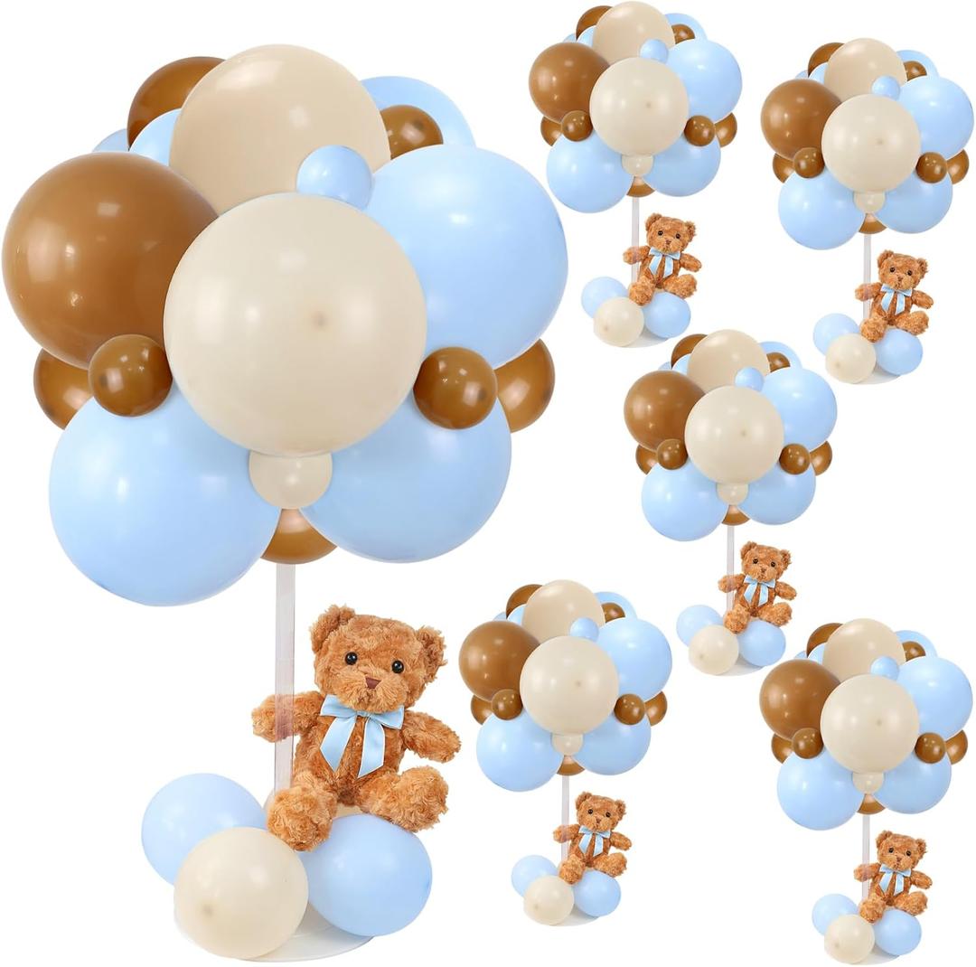 Bear Table Centerpieces for Baby Shower - Set of 6 Blue Bear Balloon Baby Shower Decorations Include Stuffed Bears Balloons Kit with Stand Table Decor for Boy Baby Shower Gender Reveal