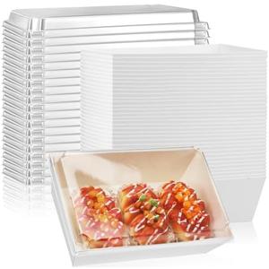 ReliThick 50 Pack 8x6 Charcuterie Boxes with Clear Lids Large Disposable Paper Food Containers to Go Bakery Boxes Take out Boxes Bulk for Christmas Party Salad Sandwich Cake Cookies Cocoa(White)