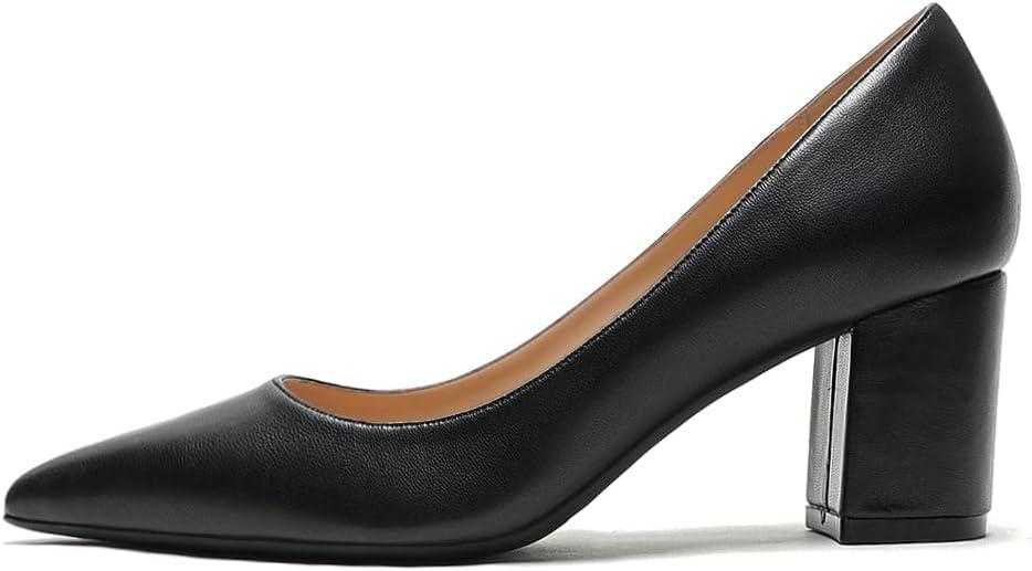JOY IN LOVE Pumps for Women Chunky Heels Comfortable Middle Block Heel Work Dress Pumps (9.5, Black Matte)