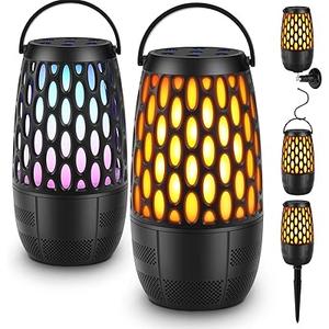 Outdoor Speakers, Portable Wireless Speaker with Flame Lights, Multi-Sync up to 100 Speakers Auto-Pairing HD Stereo Sound Waterproof, Hook for Patio Yard Porch, Gifts for Men Women