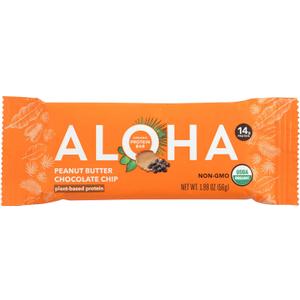 Aloha Organic Peanut Butter Chocolate Chip Protein Bars, 14g Plant-Based Protein, USDA Certified Organic, Gluten Free & Non-GMO, 1.9 Oz (Pack of 12)