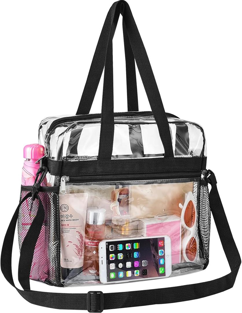 Oraben Clear Bag for Stadium Events 12x6x12 Clear Tote Bag for Women Transparent Lunch Bag for Work Sports Concert (Black)