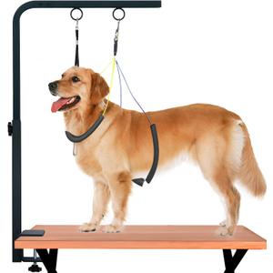 31" Dog Grooming Arm with Clamp  Adjustable Dog Grooming Table Arm Customizable Height for Small & Medium Dogs, with Grooming Loop Noose & Two No-Sit Haunch Holder Restraint, Black