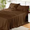 Bedsure Queen Sheet Set, Rayon Derived from Bamboo, Cooling Sheets, PureWoven, Breathable & Soft, Deep Pocket Up to 16 Inches, Hotel Luxury Silky Bedding for Hot Sleepers, Brown