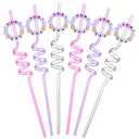 Honeydak 16 Pcs in My Era Twirly Straws Bulk Friend Themed Straw Friendship Bracelet Birthday Party Drinkware Girly Party Favors Reusable Glitter Pink White Purple Straws for Birthday Concert Supplies
