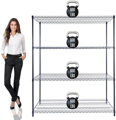 60"x24"x72" PRIME HEAVY DUTY Black 4-Tier Wire Shelving NSF 2400 LBS MAX Capacity Storage Rack for Commercial, School, Home, Garage, Warehouse, Industrial, and Hospital Uses (with Wheels)