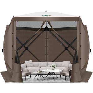 COBIZI Pop Up Gazebo Screen Tent Screen House for Camping, 10FTx10FT Screen Room with Mosquito Netting, Hub Tent Instant Screened Canopy with Carrying Bag and Ground Stakes, Brown