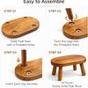 Teak Step Stool Heavy Duty Wooden Stepping Stools for Adults Kids with 4 Legs,Bed Steps for High Beds